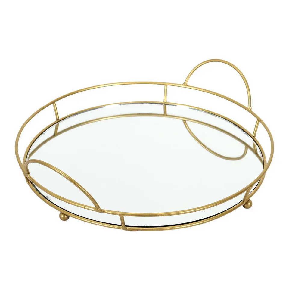 Home Deco Factory dienblad van spiegel glas - Rond - 34 x 4 cm