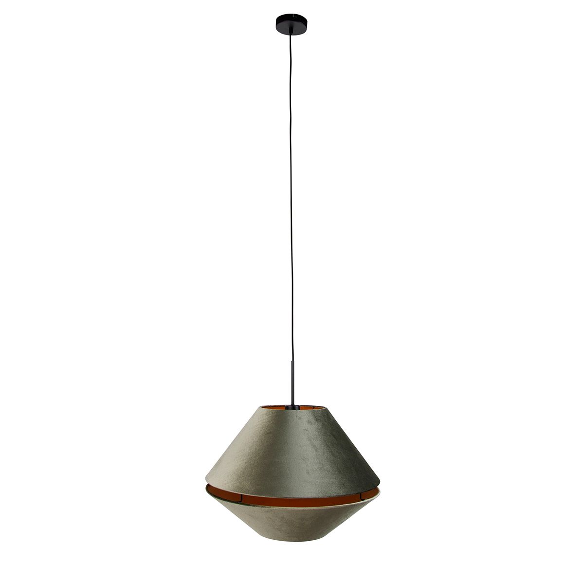 Hanglamp zwart met dubbele velours lampenkap groen met gouden binnenkant - Combi 1