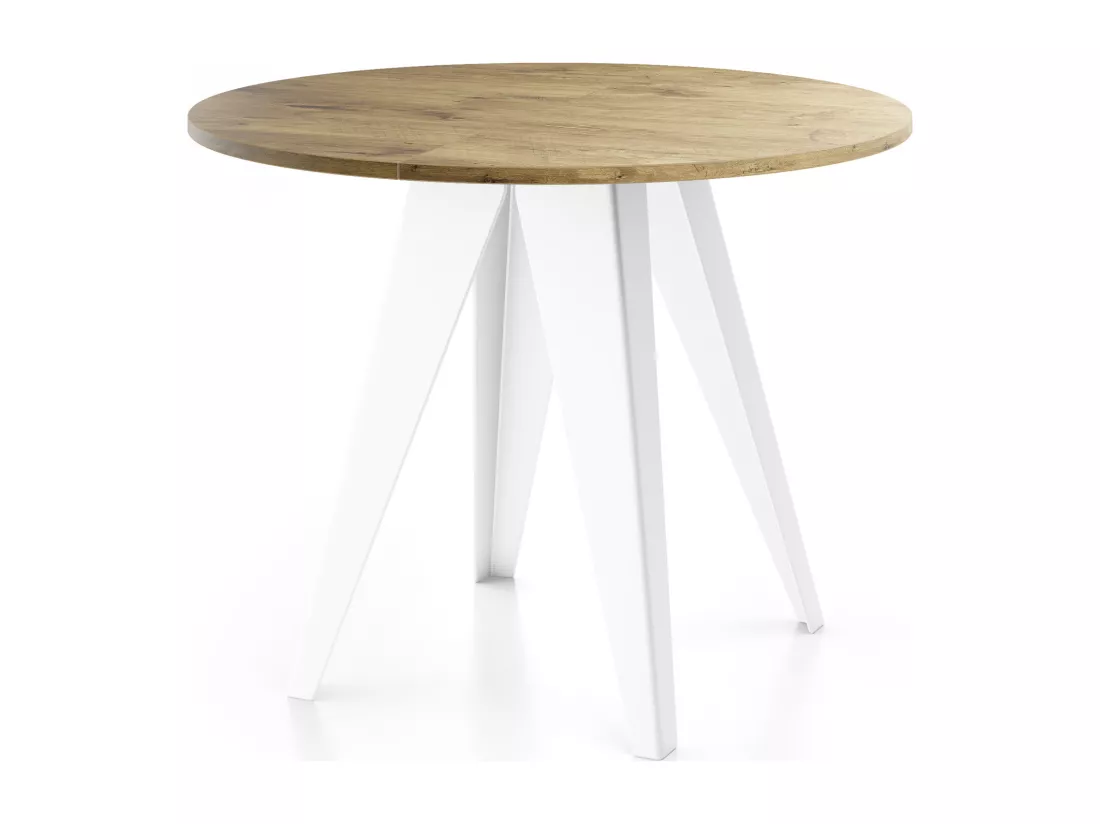 Table De Salle à Manger Ronde De Style Industriel - Moderne - Extensible De 100 Cm à 140 Cm - Pieds Métalliques Blancs - Compacte - Chêne Lancelot
