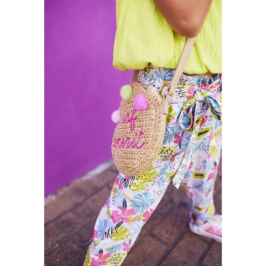 Pantalon imprimé tropical et ceinture à nouer pour fille - Blanc