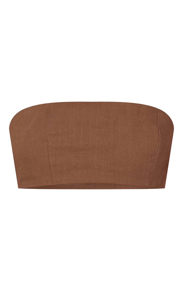 Marron Foncé Ensemble Brassière Ajustée Effet Lin Coordonné