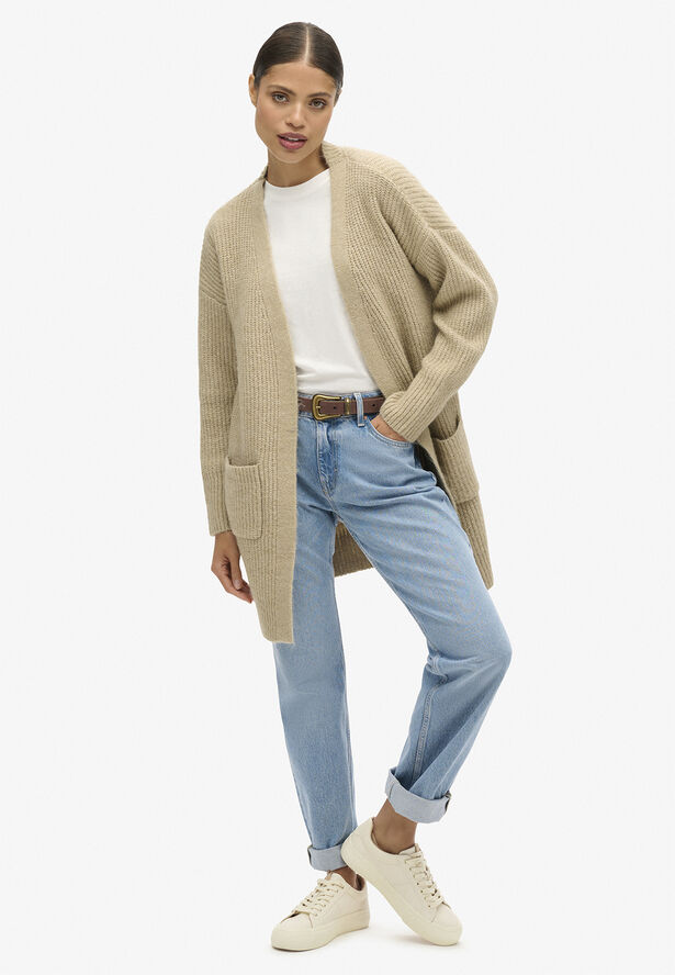 Superdry ESSENTIAL LONG KNIT CARDIGAN Fudge brown