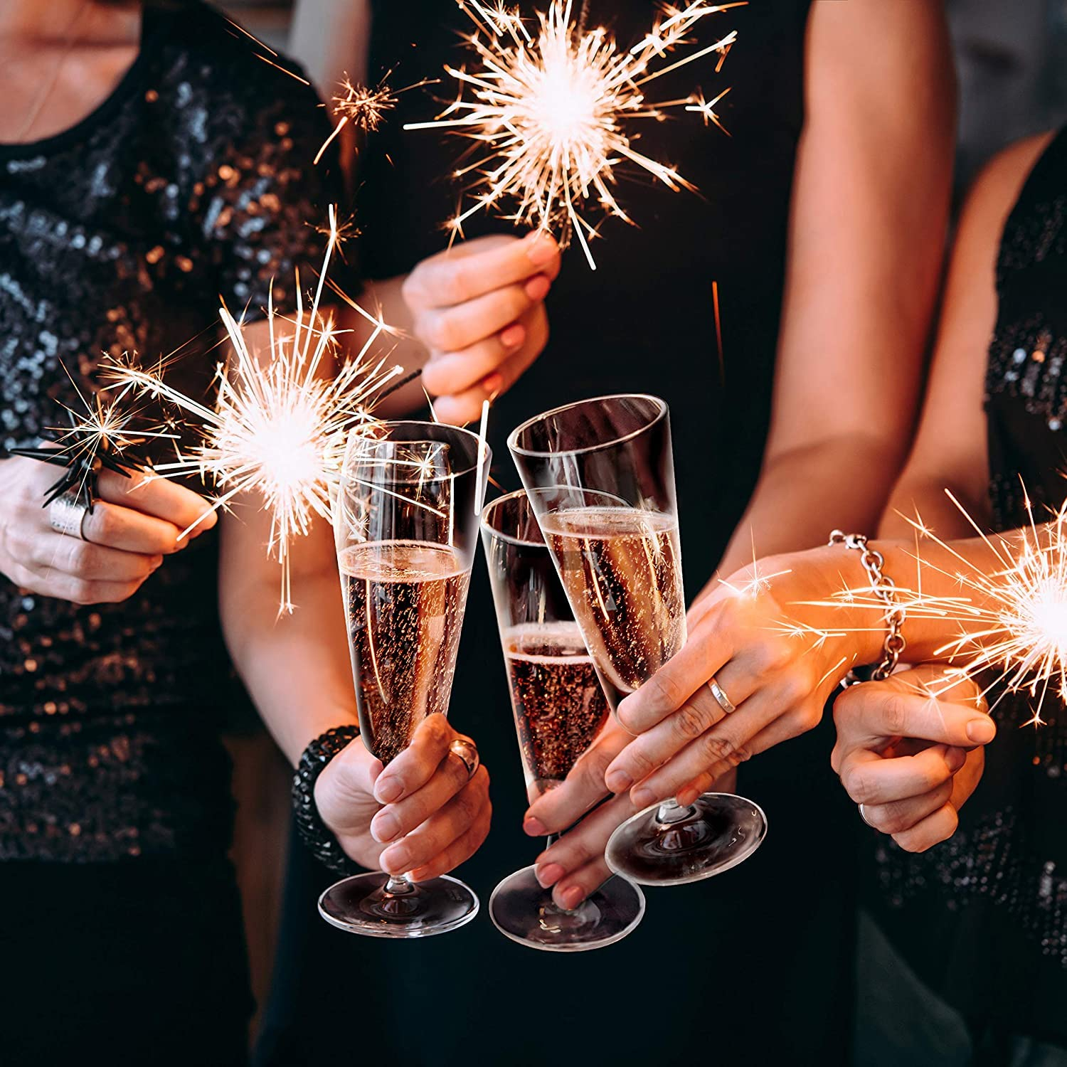 (48er Set) Einweg Sekt Trinkbecher Party Champagner Glas für Hochzeit / Junggesellinnenabschied / Geburtstag - Transparent