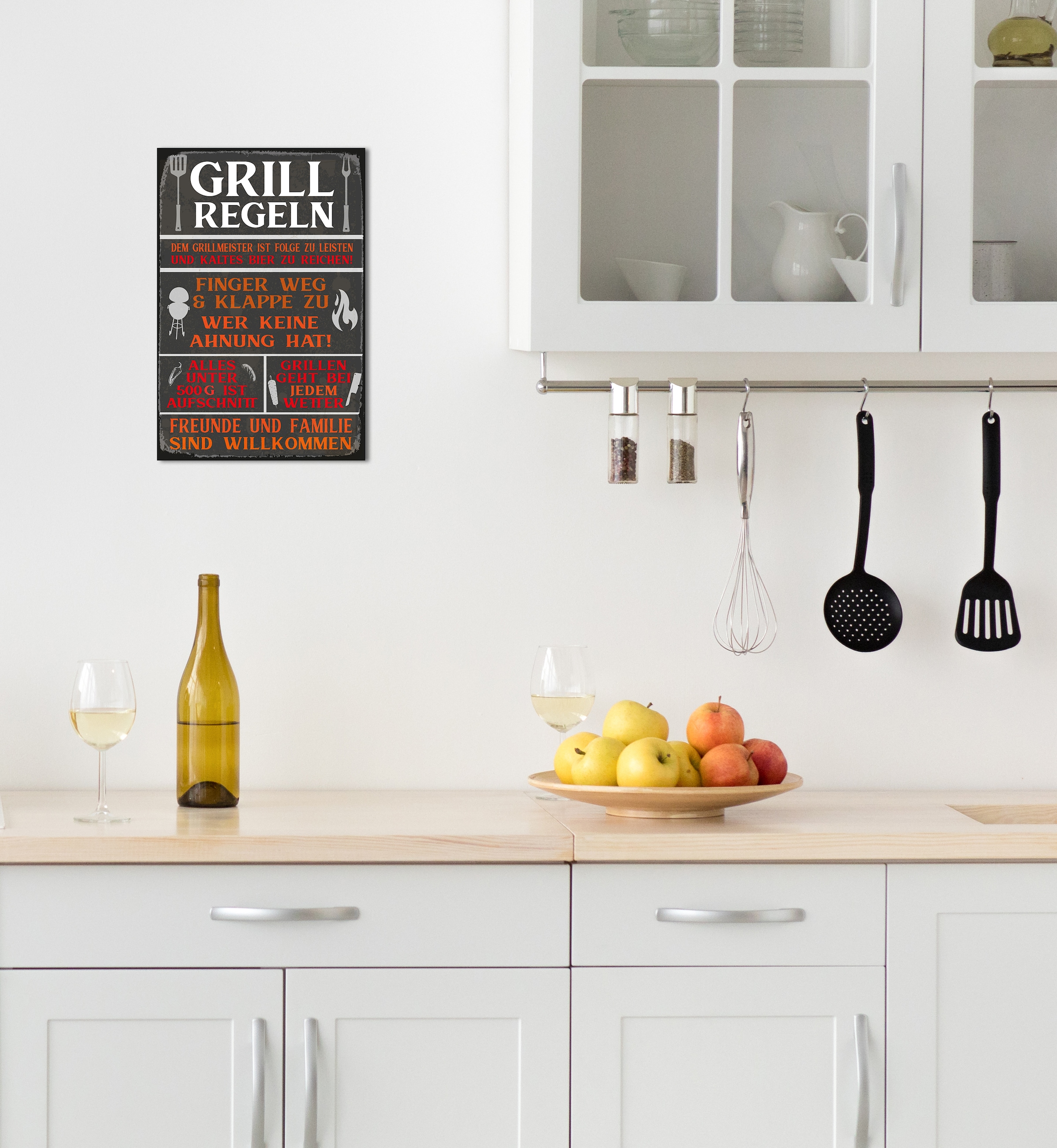 queence Metallbild »Grillregeln« Essen | Geschirr & Besteck | Getränke | Schriftzug | Sprüche | Sprüche & Texte | Vintage 1 Stk. tlg. 20x30cm inkl. Aufhängung, Outdoor geeignet