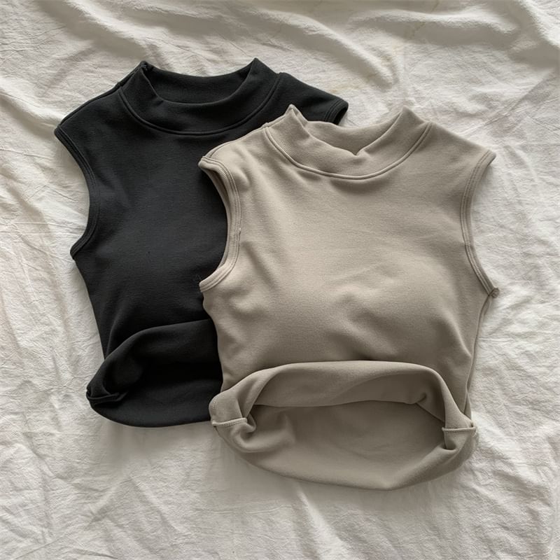 Edise - Tanktop met gewatteerde, effen kraag en opstaande kraag