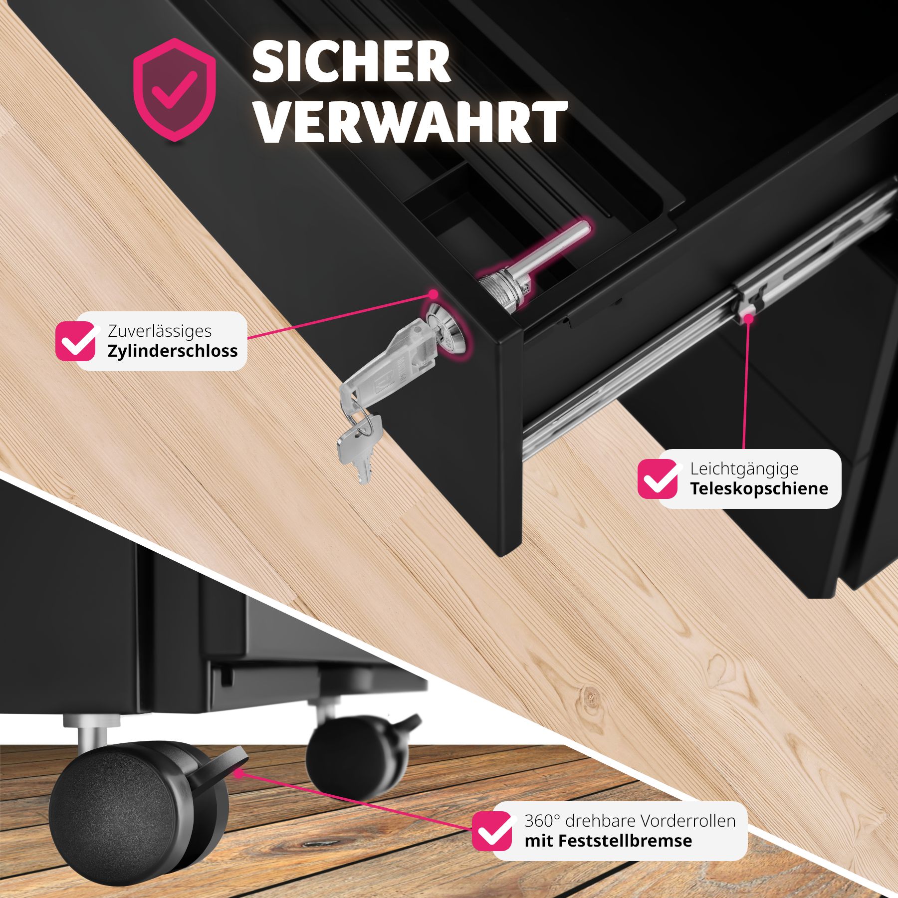 tectake® Aktenrollschrank, aus pulverbeschichtetem Stahl, herausnehmbarer Einsatz für Büroutensilien, 39 x 45 x 55 cm