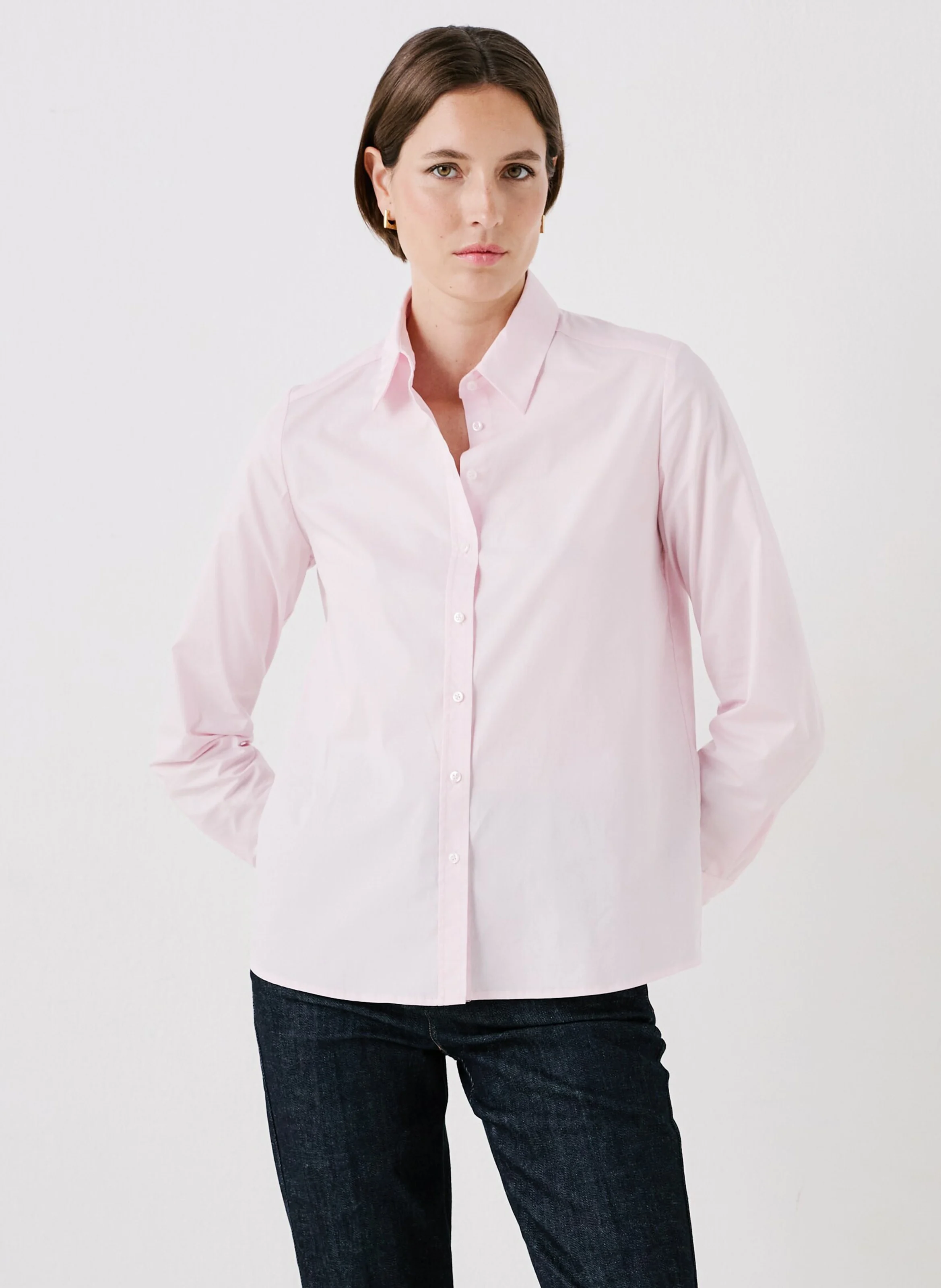 BRENDA2 - Chemise ajustée col classique en coton | Rose