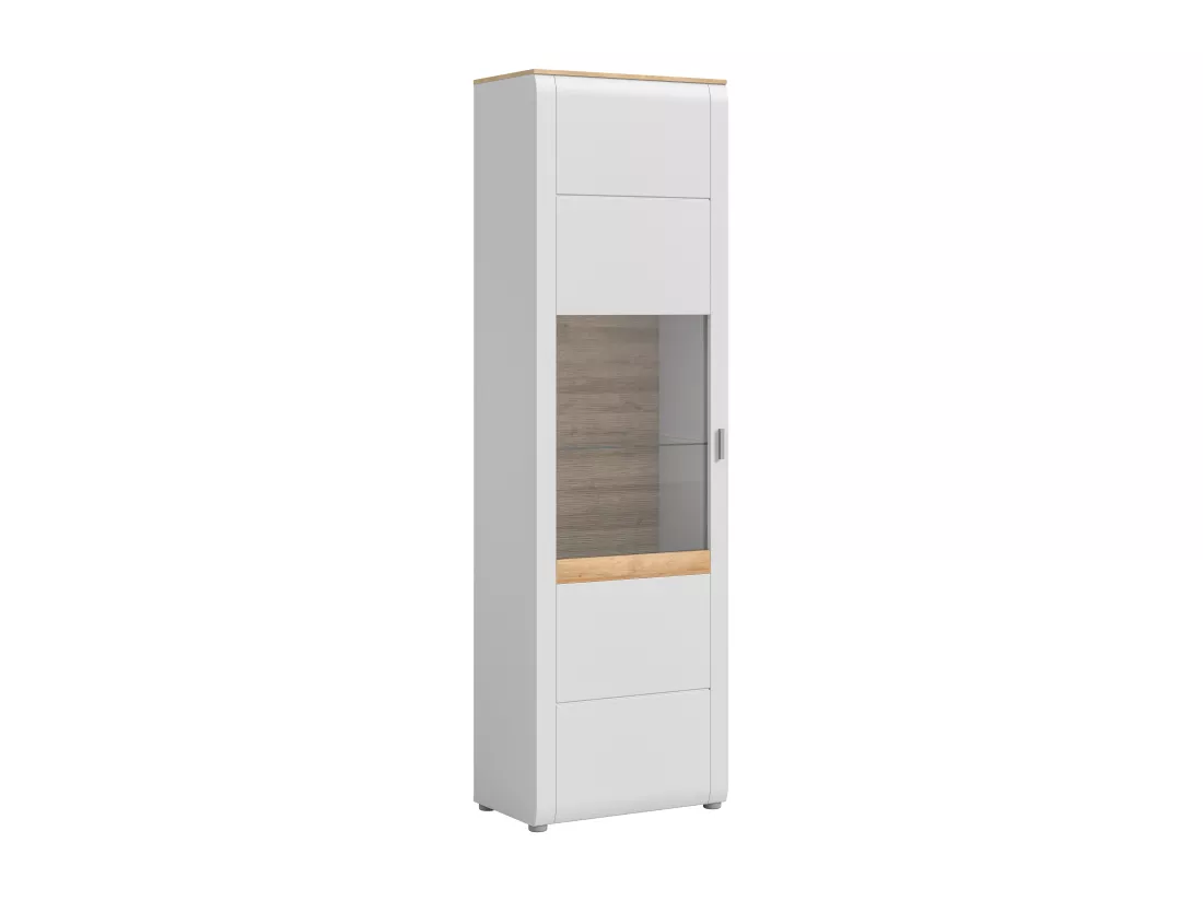 Othan - Vitrine (L/H/P : 61x202x37 cm) en mélaminé gris cendré mat et verre