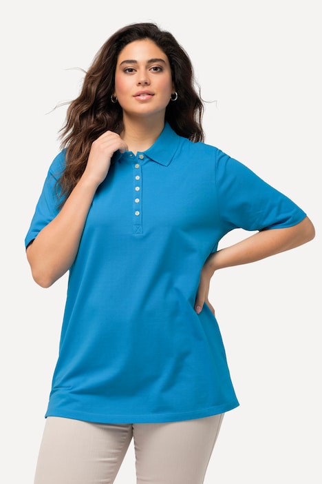 Poloshirt, Piqué, Polokragen, Samt-Knopfleiste, Halbarm