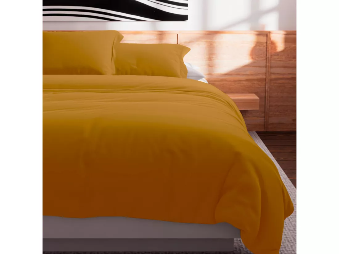 Housse de couette en coton 57 fils 240x220 cm UNI moutarde, par Soleil d'Ocre