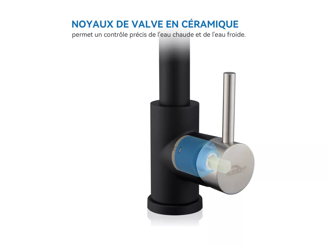 Mitigeur de Cuisine Noir à Ressort avec Douchette Extensible, Robinet Évier Rotatif à 360° avec 2 Modes,Froid & Chaud Disponible