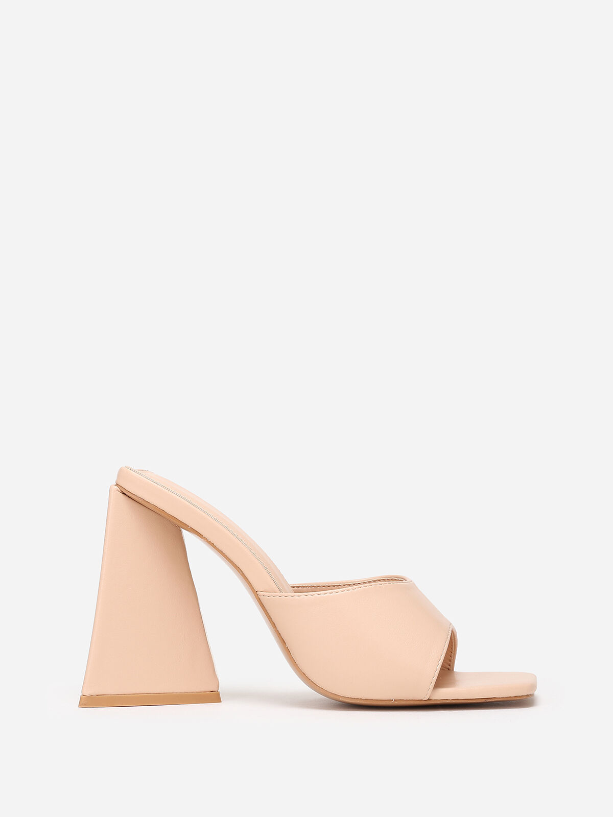 Mules en simili à large talon triangle- Beige