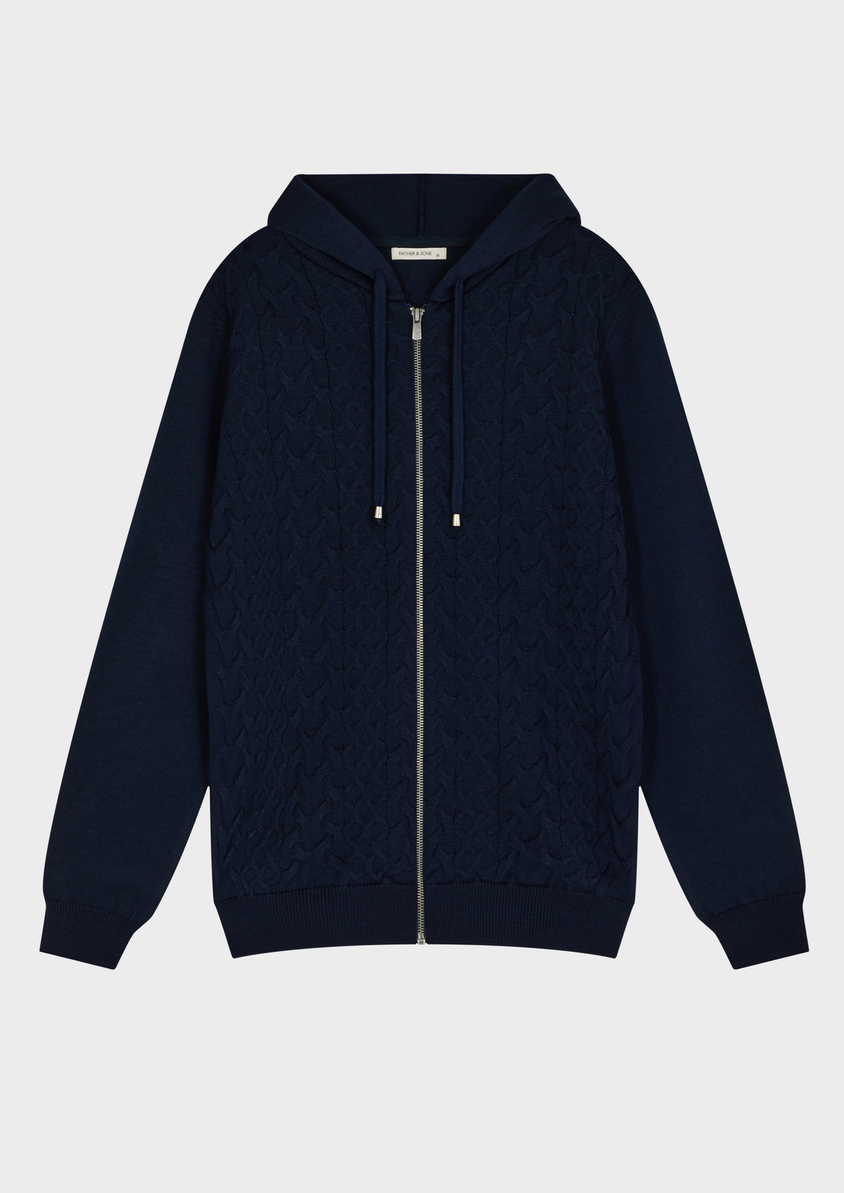 Gilet à capuche zippé en laine Mérinos mélangée unie bleu indigo