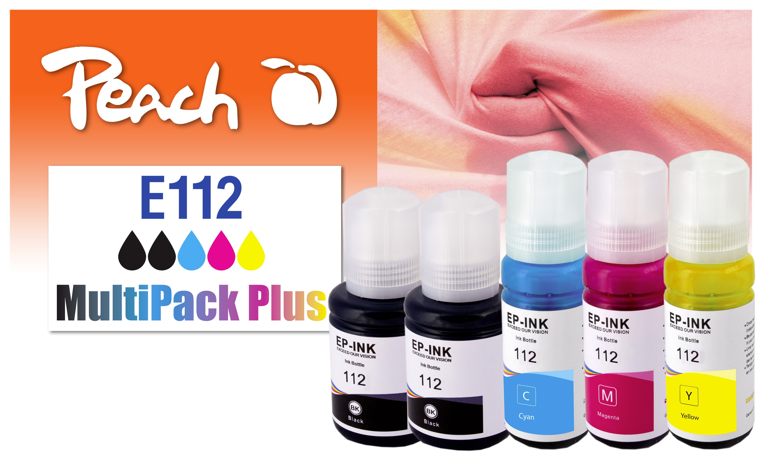 Peach E112Spar Pack Plus Druckerpatronen (2*bk, c/m/y) ersetzt Epson No. 112 für z.B. Epson EcoTank L 11160, Epson EcoTank L 15150