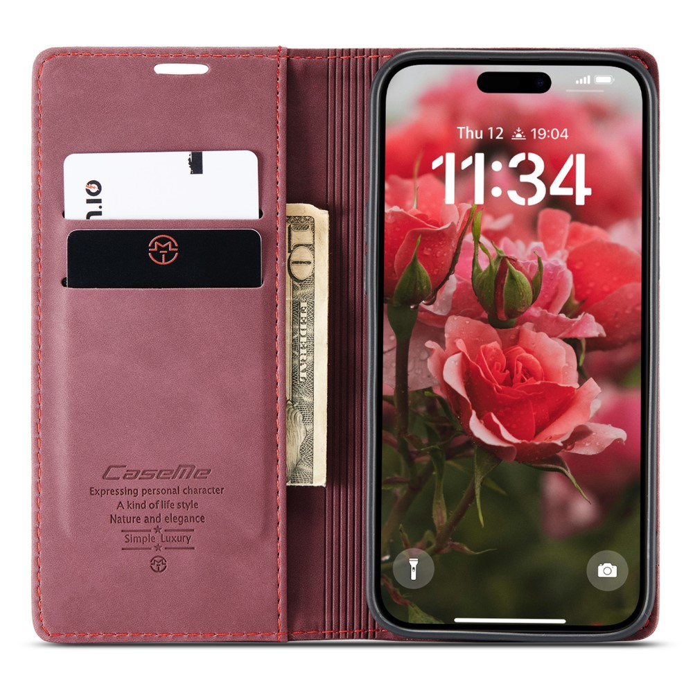 iPhone 16 Leder Tasche Flip Wallet Etui mit Kartenfächern - Dunkelrot