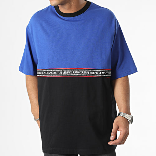 Tee Shirt Oversize Large Tape Logo 74GAH618-J0005 Noir Bleu Roi