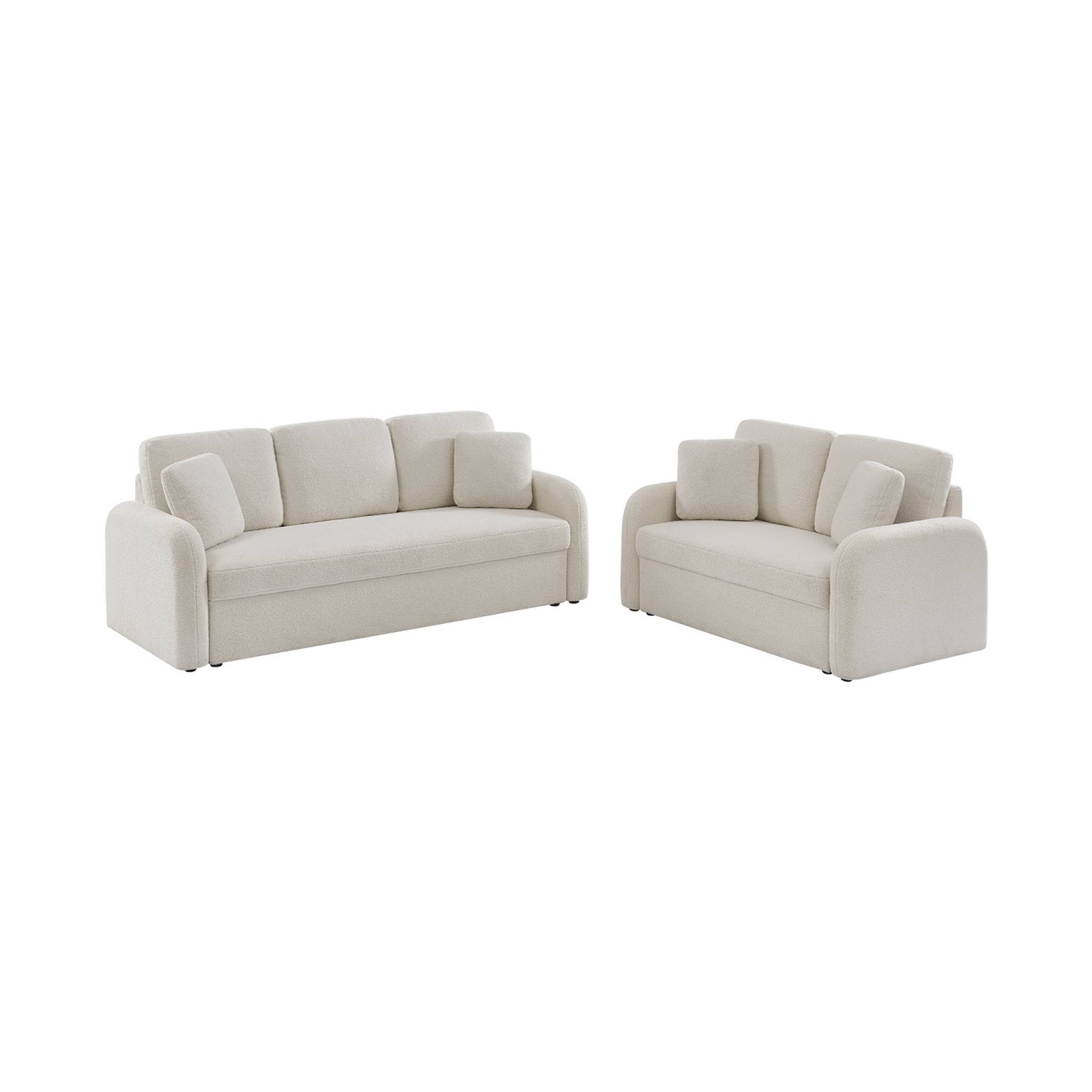 Canapé 3 places cosy rond. Tissu bouclettes blanches. Milano. L 210 x p 85 x h 85cm
