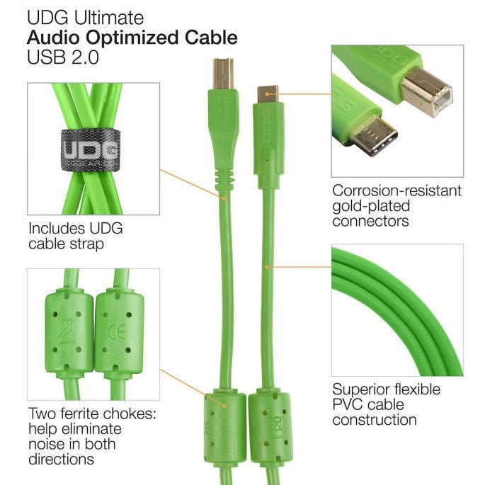 UDG U96001GR USB 2.0 USB-C - USB-B 1.5 meter groen