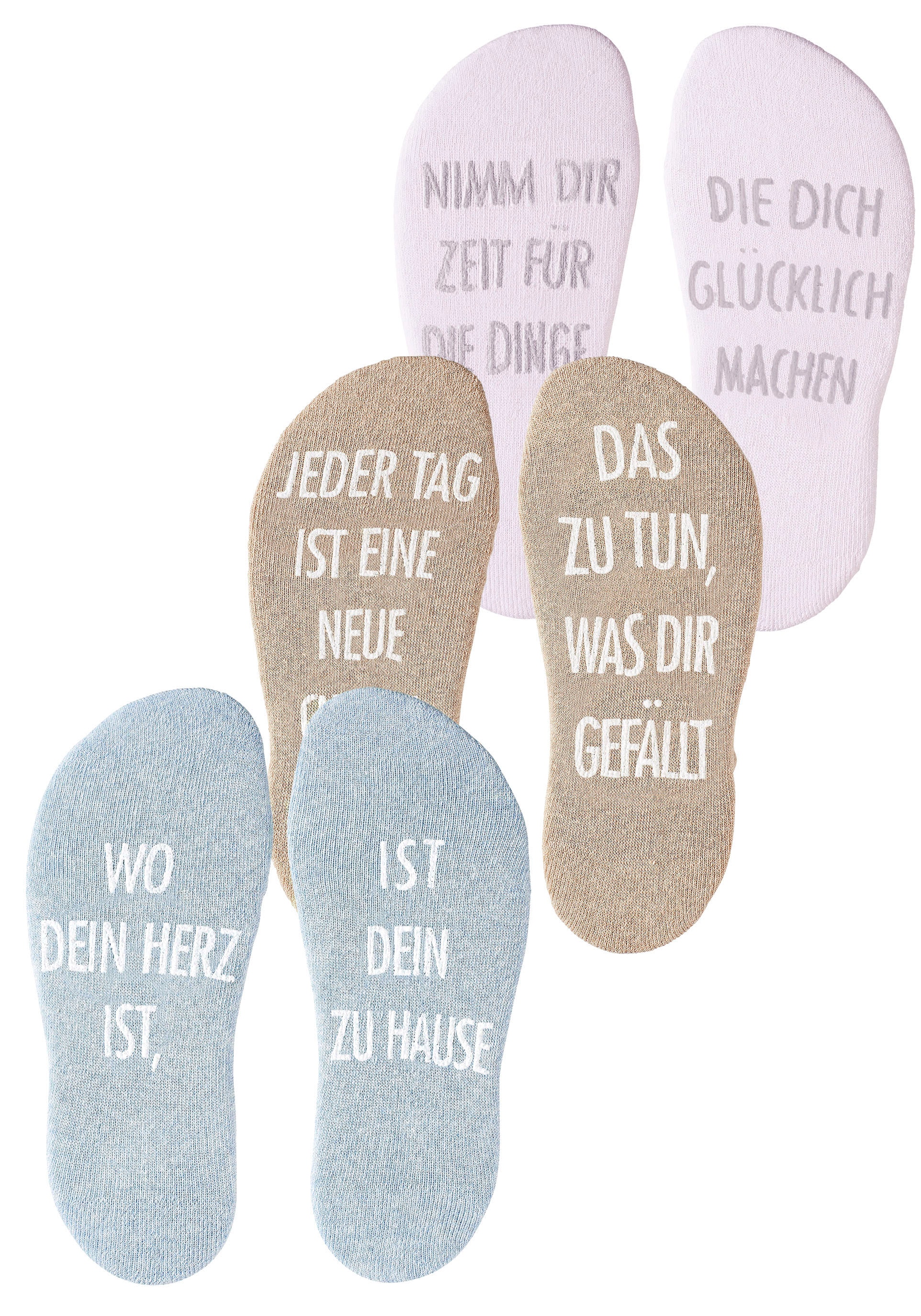 Arizona Kuschelsocken Packung, 3 Stk. tlg. mit Antirutsch in Form eines Spruches