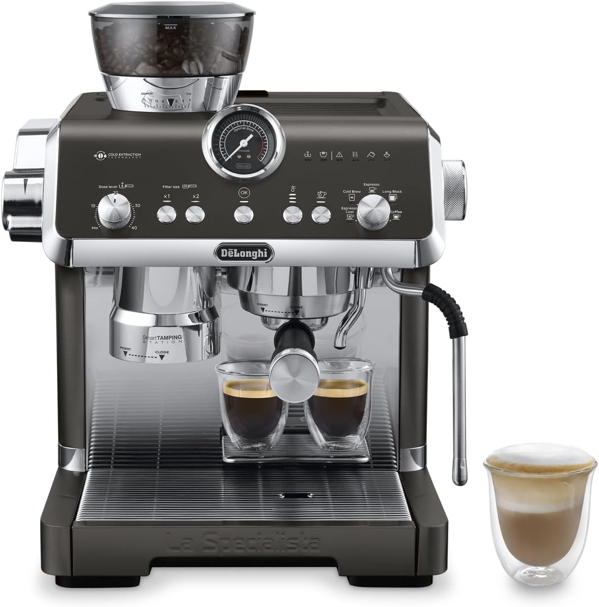 De'Longhi La Specialista Opera EC9555.BK Espresso Siebträgermaschine mit Cold Brew und Espresso Cool, Professioneller Milchaufschäumer, Sensor-Mahltechnologie, Inklusive Barista-Kit, 1550W, Schwarz