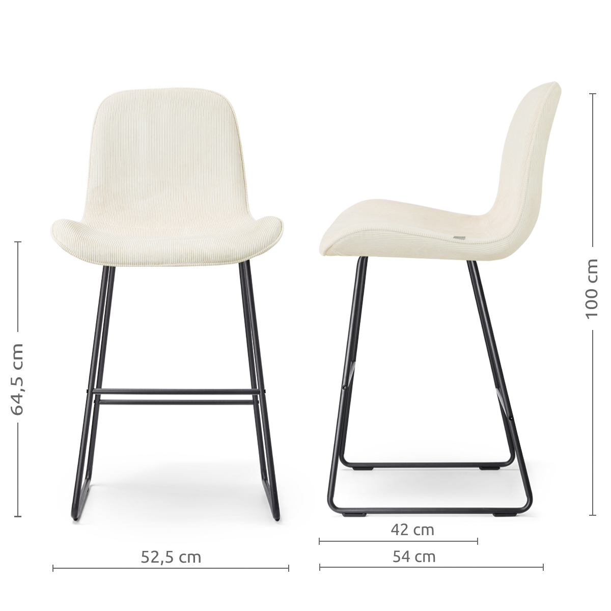 Barkruk Nino-Fé zwart onderstel rib beige 75 cm
