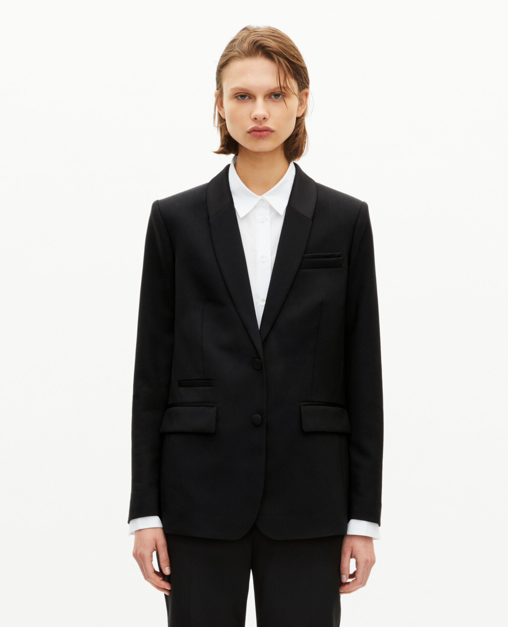 Veste tailleur détails satin noire