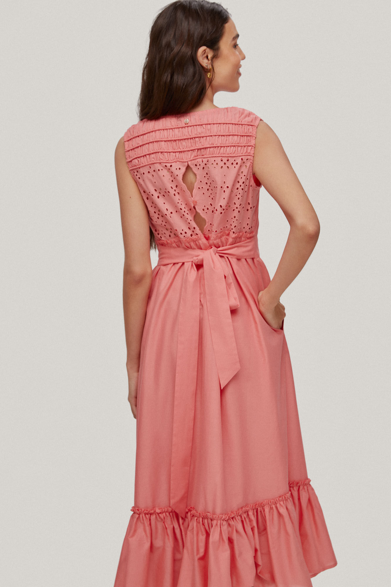 Vestido amplo com aplicações de miçangas, - Rosa
