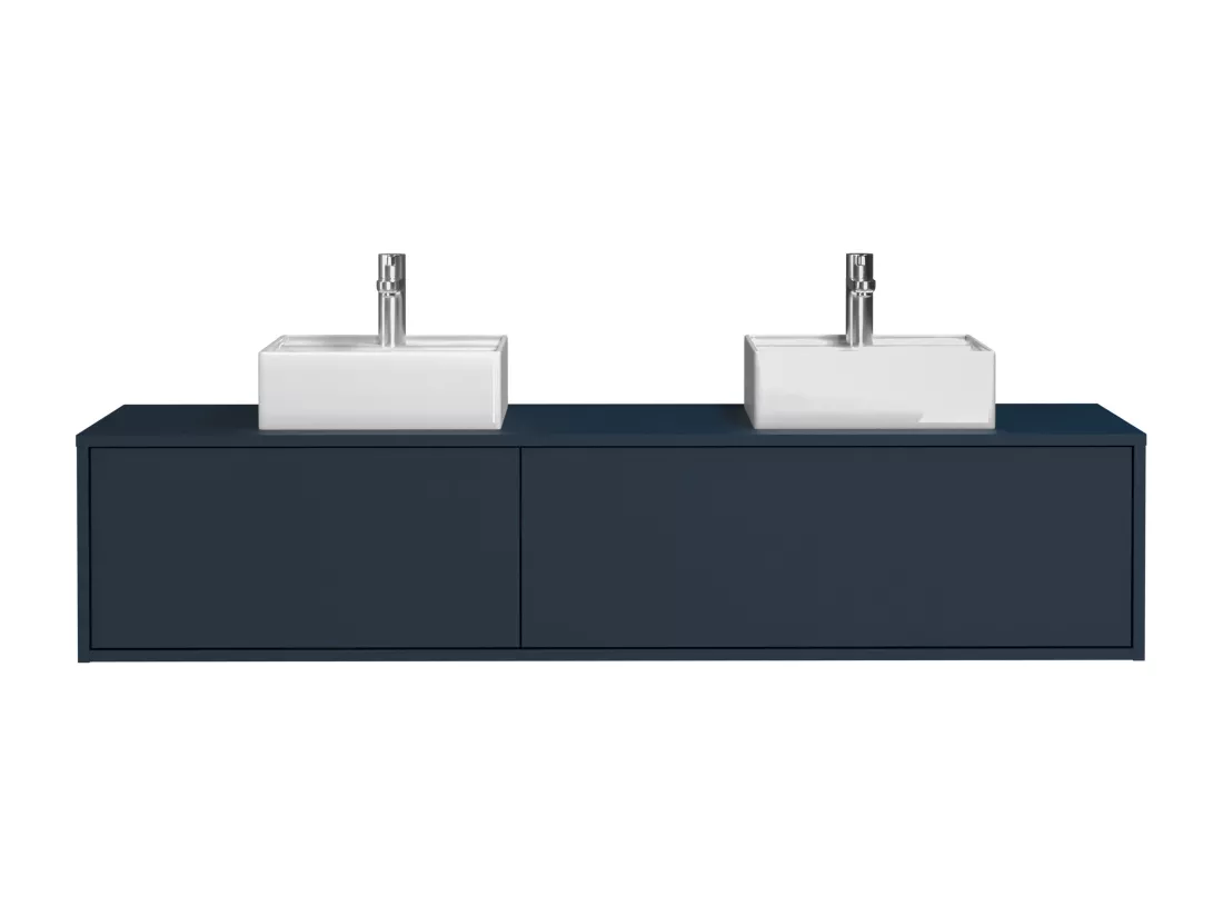 Meuble de salle de bain suspendu bleu nuit avec double vasque - L150 cm - ISAURE II