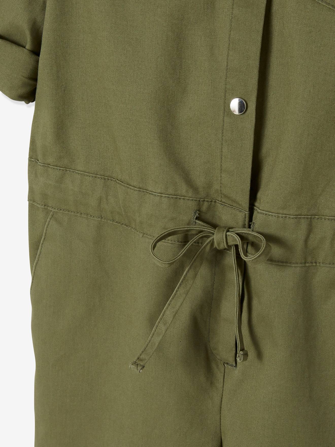 Macacão longo em tecido fluido, para meninas, verde escuro liso