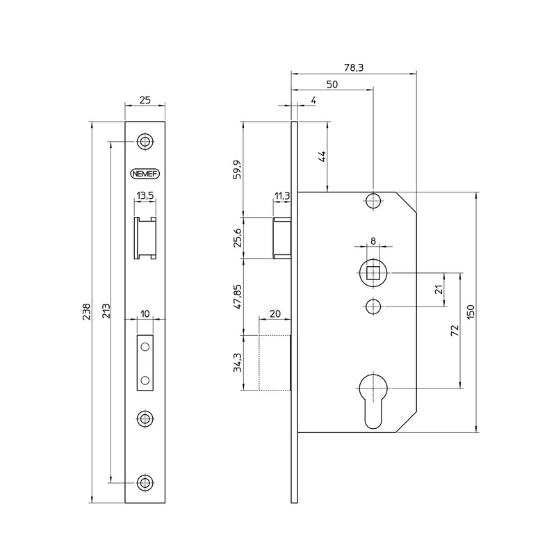 Nemef veiligheids cilinderslot SKG** 4139/17-50 PC72