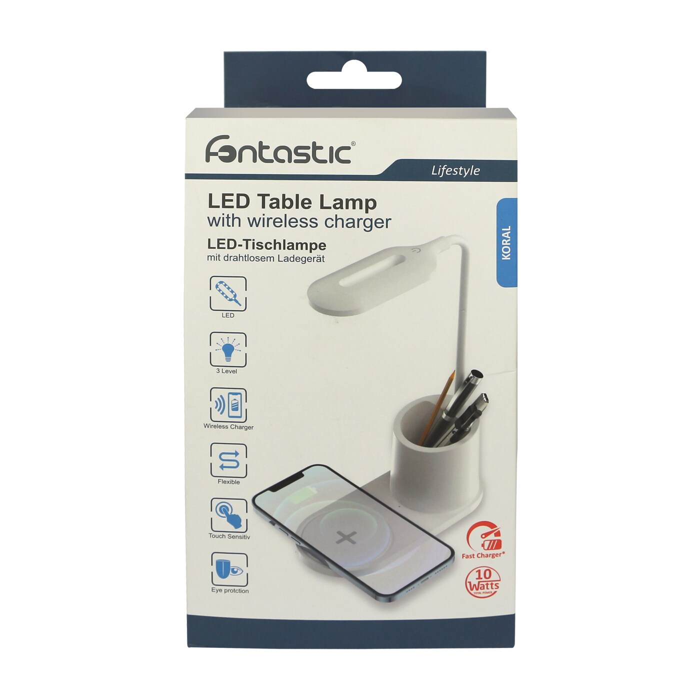 Fontastic LED-Tischlampe „Koral“ mit Induktivlader, weiß
