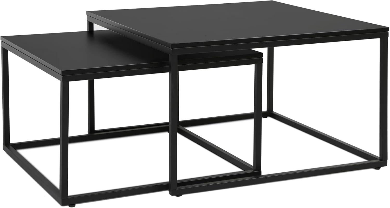 Home Collective Couchtisch 2er Set quadratisch weiß aus Holz Wohnzimmertisch Modern Beistelltisch Set 2 in 1 mit Metallgestell für Wohnzimmer Büro Beistelltisch Loft Design Twin Kratzfeste Oberfläche