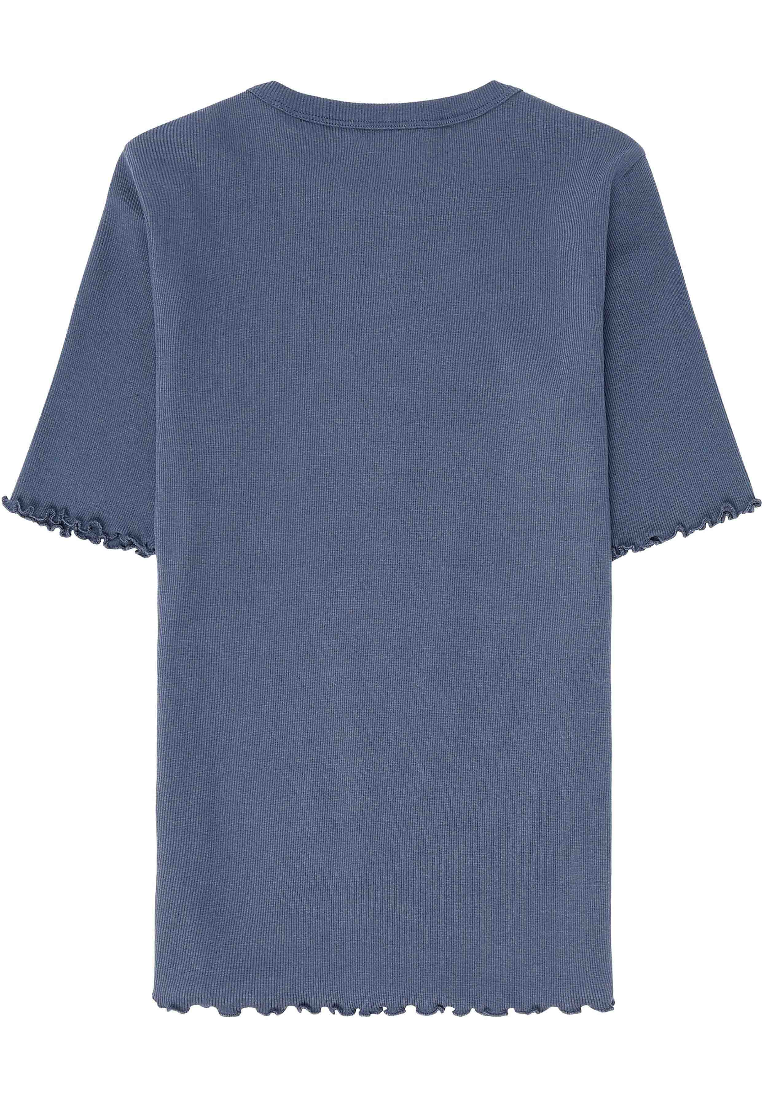 Knowledge Cotton Apparel Rib T-Shirt With Ruffle Hemming Vintage Indigo