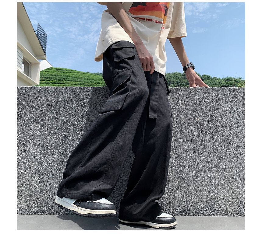 Nikoflin - Mid Rise Plain Wide Leg Cargo Jeans