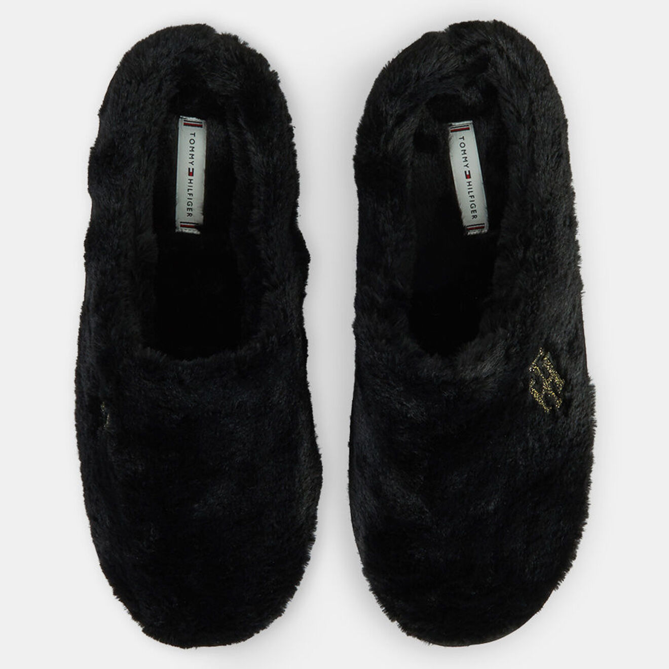 Tommy Hilfiger Chaussons en fausse fourrure Furry noirs