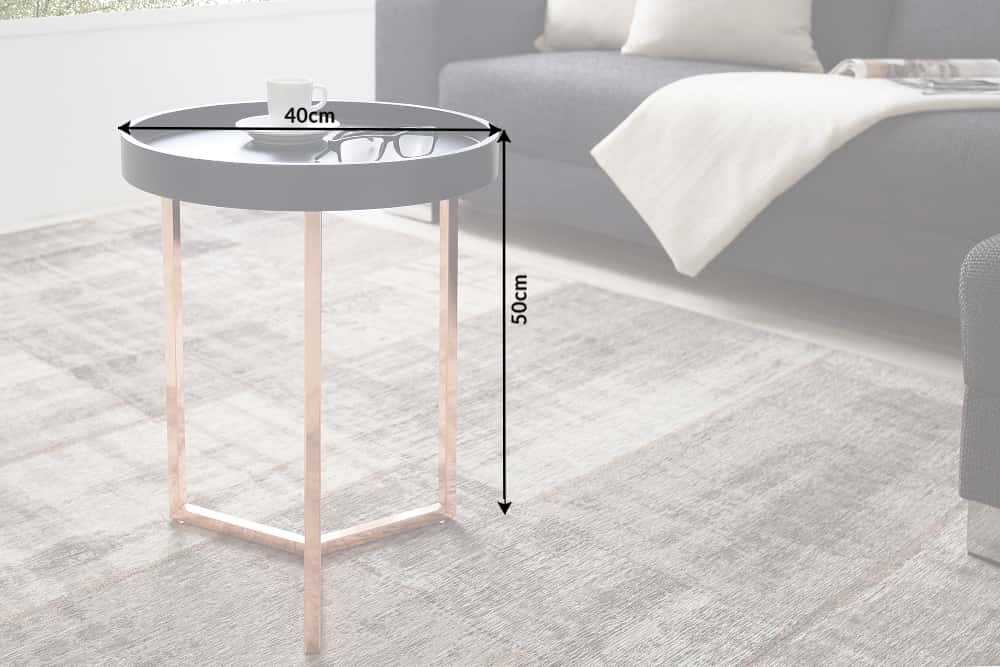 Extravaganter Beistelltisch MODULAR 40cm matt schwarz kupfer rund inkl. Tablett