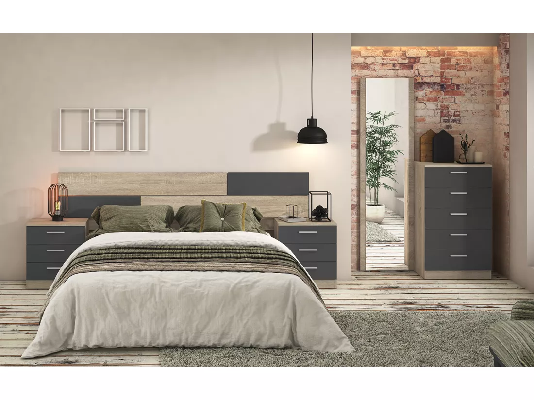 Table de nuit / Table de chevet coloris chêne cambrian/graphite - Longueur 50 x profondeur 34,6 x hauteur 60 cm