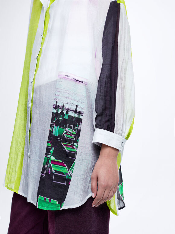 Camisa estampada em liocel - Multicolorida