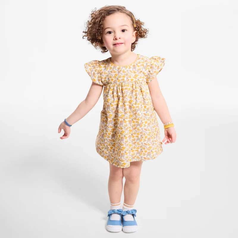 Robe style pointelle animaux ocre bébé fille Blanc