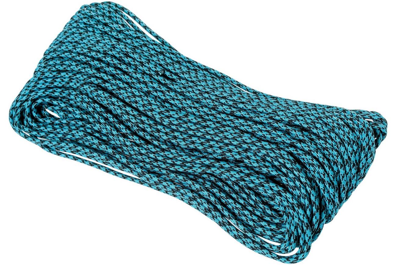 Knivesandtools 550 paracord type III, kleur: neon tq & black camo, 100 ft (30,48 m)