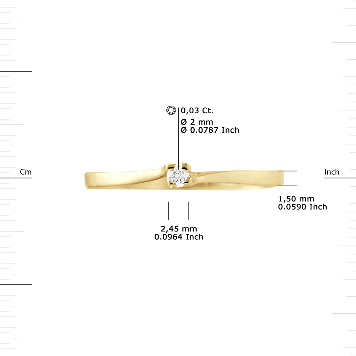 Solitaire Diamant 0,030 Cts 4 Griffes Or Jaune 18 Carats