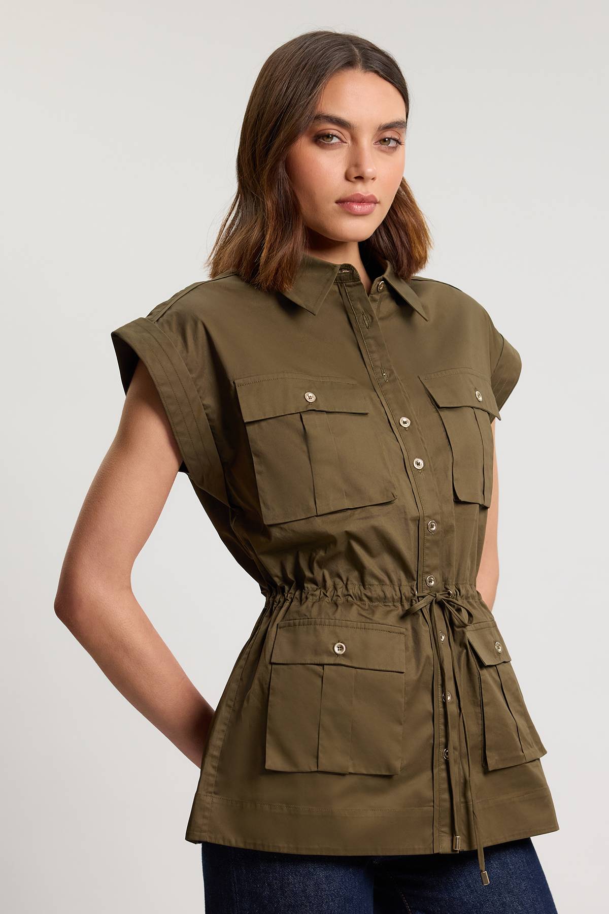 KarenMillen Veste En Satin De Coton Avec Détail De Poches À Bordure En Dentelle