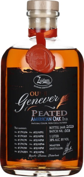 ZUIDAM OUDE GENEVER 1 JAAR PEATED AMERICAN OAK 1LTR