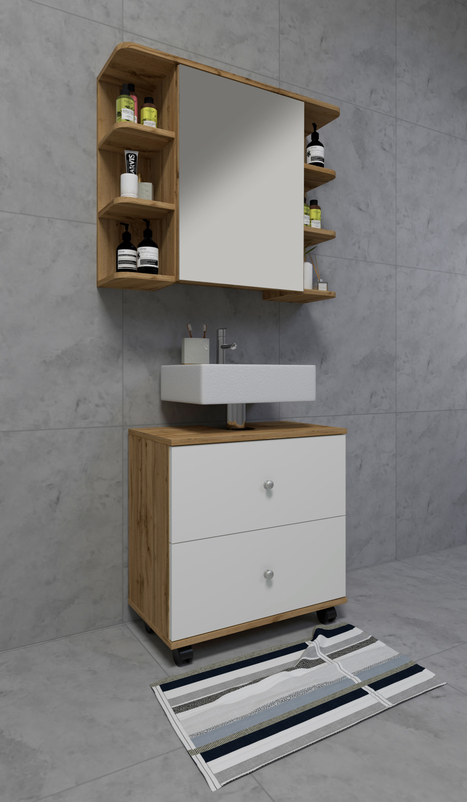 Spiegelschrank NILOSI - Honig Eiche - 80 cm