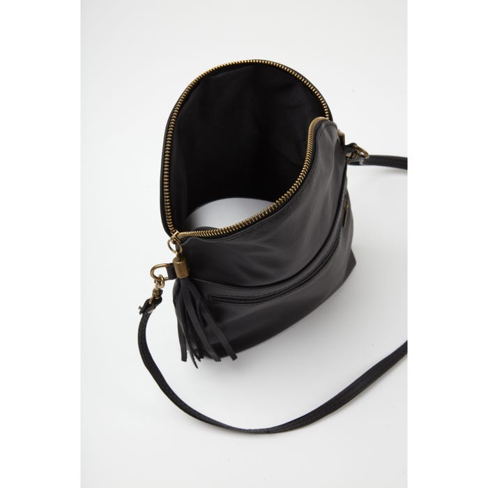 Veritas-Schoudertas leder ronde flap rits drukknop
