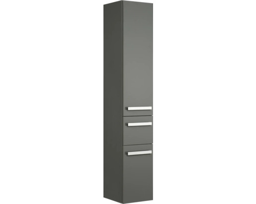 Badkamermeubelset Pelipal serie 4005, afmetingen (B x H x D): 212 x 200 x 49,1 cm, fronten in hoogglans grijs. 5-delige badkamermeubelset bestaande uit een witte glazen wastafel, spiegelkast met ledverlichting, wastafelmeubel, hoge kast, hangkast en