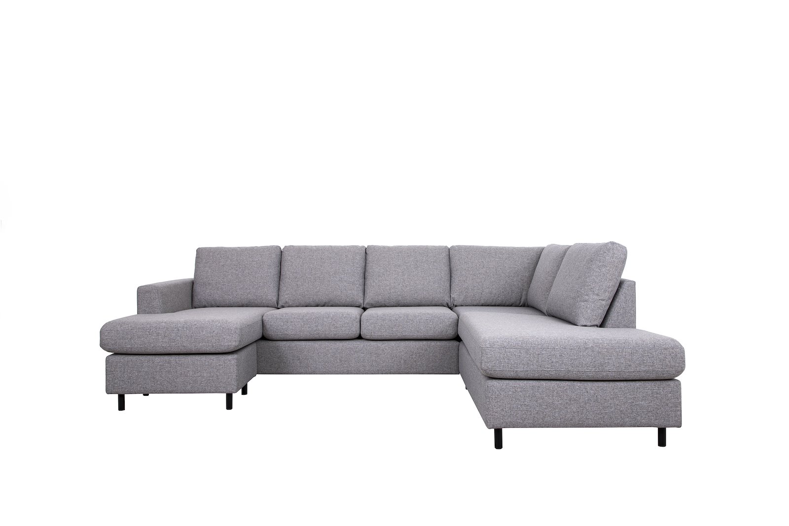 Oslo hjørnesofa Sjeselong venstre med 2-seter og åpen ende høyre. Tekstil Hyge 11 beige med sorte ben.