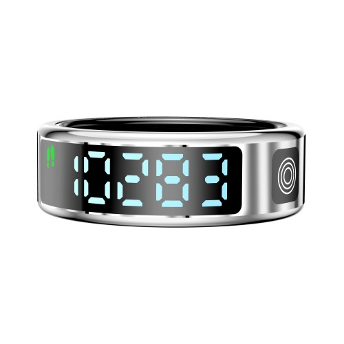 Smart Ring mit Quick-View Display / Blutsauerstoffmessung / Schrittzähler (19.9mm Durchmesser) (IP68) - Silber