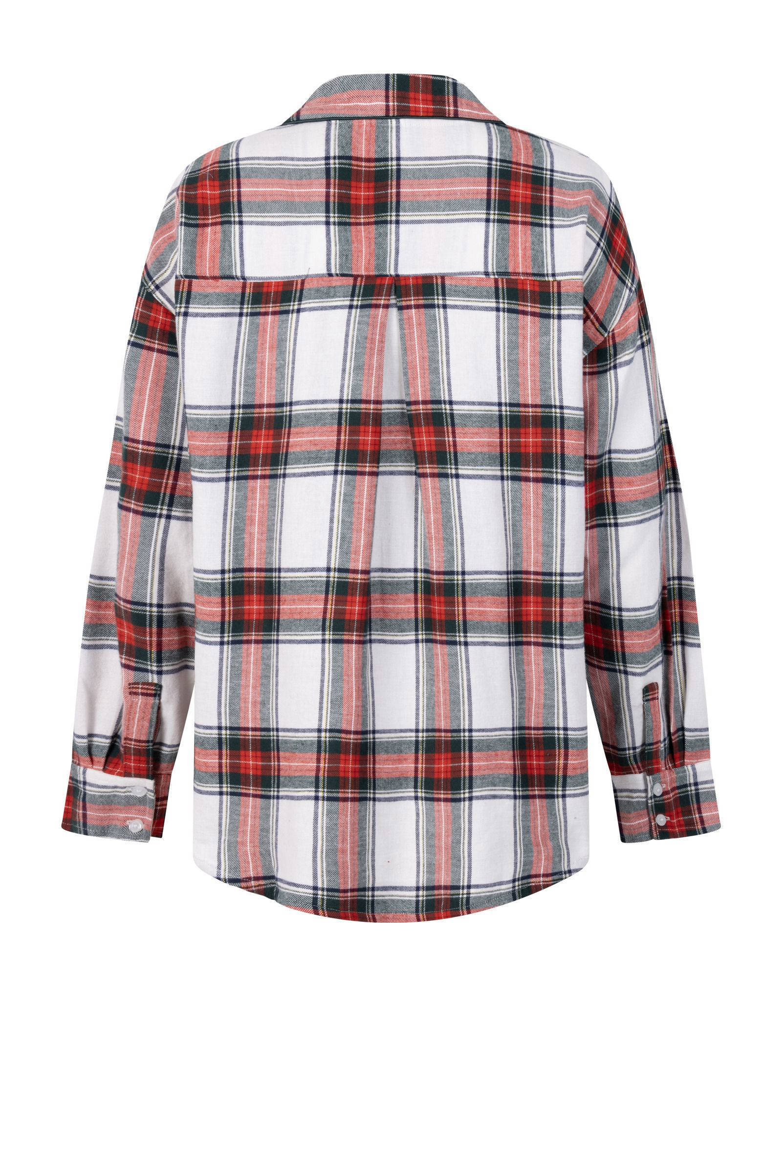 Hunkemöller flanellen pyjamatop wit/rood/grijs