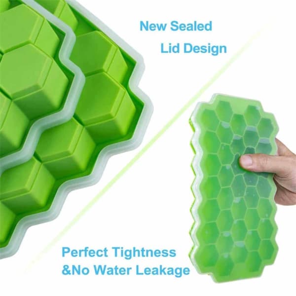 2-Pack stablebar isform med lokk - Hexagon Ice Cube Mold Silikon